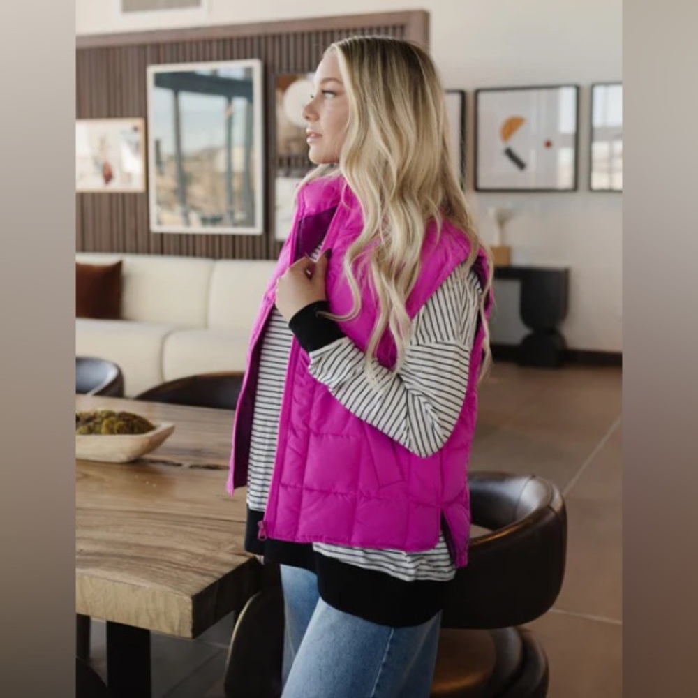 Fuchsia Barbie Pink Quilted Puffer Vest - Picture 7 of 13